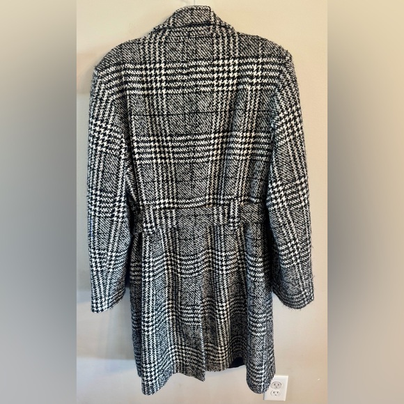 Ann Klein Wool Blend Black and White Plaid Belted Trench Coat - Picture 2 of 7